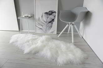 Genuine Tibetan - Mongolian Double Sheepskin Rug | Super Soft Silky Long Curly Snow White Wool