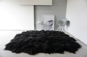 Genuine Octo (8) Icelandic Sheepskin Rug -  Soft Silky Long Wool - Natural Black Brown Mix color