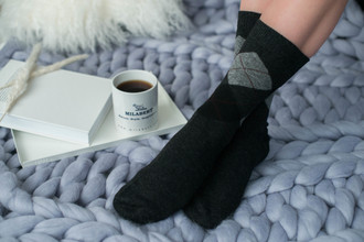 Genuine luxurious Handmade Unisex Men's Cashmere Wool Socks | Warm Winter Socks | Bed Socks | Comfortable Soft Cosy Socks | Blue | Black