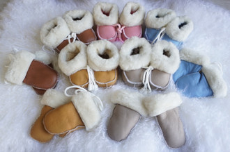 Genuine Sheepskin Mittens and Baby Bootie Set | Sheepskin Mittens | Sheepskin Baby Booties | Winter Baby Clothes Set