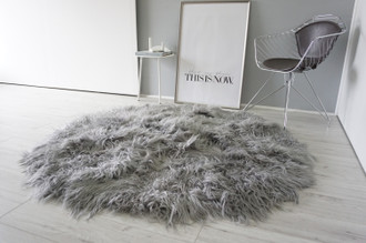 Genuine Round Icelandic Sheepskin Rug Dyed Grey Silver Ash Tan Mix 