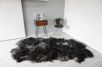 Genuine Rare Black & Silver Quad Icelandic Sheepskin Rug | Ethically Sourced Sheepskin Rug | Sheepskin Hide | Extra Long Wool Rug | QIR1