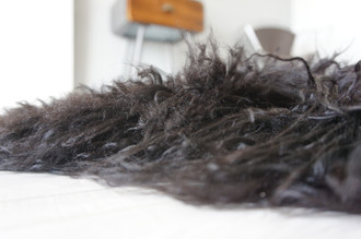 Amazing Handmade Genuine Natural Rare Mongolian Icelandic Sheepskin Rug |  Black Brown Soft Silky Curly Extra Long Wool BMR1