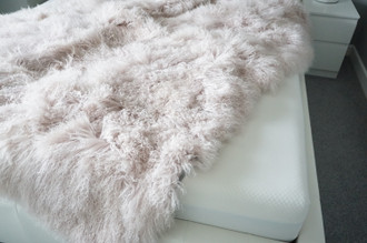 Genuine Tibetan-Mongolian Sheepskin Blanket | Luxury Bedding | Tibetan Sheepskin Blanket | Bedspread | Bed Cover | Blush Pink | Rose Gold