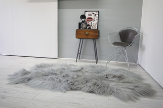 Unique Ethically Sourced Genuine | Icelandic Quad Sheepskin Rug (4 Pelts ) Super Soft Silky Long Wool | Grey |  Silver | Tan Mix | WHST9