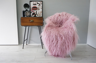 Genuine Single Icelandic Mongolian Sheepskin Rug | Sheepskin Hide | Icelandic Sheepskin | Long Curly Wool Rug | Pink | Lilac Mix WHST12