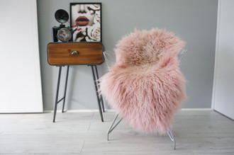 Genuine Single Icelandic Mongolian Sheepskin Rug | Sheepskin Hide | Icelandic Sheepskin | Long Curly Wool Rug | Dusty Pale Pink Mix WHST13