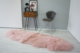 Genuine Double (2) Icelandic Mongolian Sheepskin Rug | Two Pelt Rug | Ethically Sourced Sheepskin Rug | Curly Wool Pink | Rose Gold  WHST18