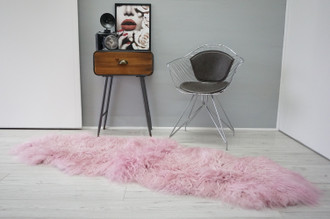 Genuine Double (2) Icelandic Mongolian Sheepskin Rug | Two Pelt Rug | Ethically Sourced Sheepskin Rug | Curly Long Wool Pink | Lilac WHST19