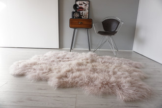 Ethically Sourced Luxurious Genuine Tibetan | Mongolian Sexto (6) Sheepskin Rug | Soft Silky Long Curly Pale Pink | Rose Gold TB10