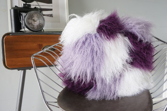 Genuine Tibetan Sheepskin Cushion | Sheepskin Pillow | Real Fur Pillow | Sheepskin Cushion | Real Fur Cushion | Patchwork Cushion | Tri Colour Purple