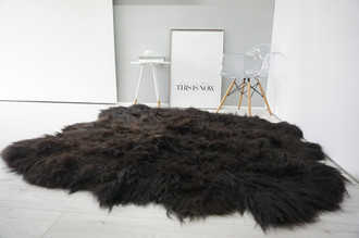 Amazing Genuine Rare Sexto Icelandic Sheepskin Rug - Soft Long Black & Brown Wool Colour - Hand Made Eco product of EU