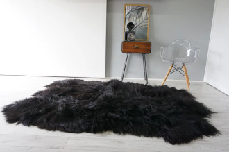 Black Brown Icelandic Sheepskin Rug: Silky Long Wool, Sexto 6-Pelt