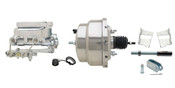 GMFS3-308-  1965-1968 GM Full Size (Impala, Bel Air) 8" Dual Chrome Booster Conversion Kit w/ Flat Top Chrome Master Cylinder Bottom Mount Disc/ Drum Proportioning Valve Kit