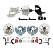 DBK6272LXR-MP-306 1962-72 Mopar B&E Body  Front Disc Brake Conversion Kit w/ Drilled & Slotted Rotors & Powder Coated Red Calipers ( Charger, Challenger, Coronet) w/ 8" Dual Chrome Booster Conversion Kit w/ Flat Top Chrome Master & Valve