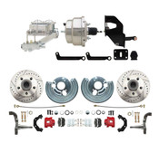 DBK6272LXR-MP-307 1962-72 Mopar B&E Body  Front Disc Brake Conversion Kit w/ Drilled & Slotted Rotors & Powder Coated Red Calipers ( Charger, Challenger, Coronet) w/ 8" Dual Chrome Booster Conversion Kit w/ Dual Bail Chrome Master Cylinder & Valve