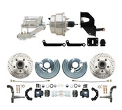 DBK6272LXB-MP-306 1962-72 Mopar B&E Body  Front  Disc Brake Conversion Kit w/ Drilled & Slotted Rotors & Powder Coated Black Calipers ( Charger, Challenger, Coronet) w/ 8" Dual Chrome Booster Conversion Kit w/ Flat Top Chrome Master Cylinder & Valve