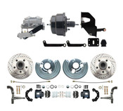 DBK6272LXB-MP-705 1962-72 Mopar B&E Body Front Disc Brake Conversion Kit w/ Drilled & Slotted Rotors & Powder Coated Black Calipers ( Charger, Challenger, Coronet) w/ 8" Dual Powder Coated Black Booster Conversion Kit Aluminum Dual Master  & Valve