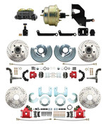 DBK6272834LXR-MP-208 1962-72 Mopar B&E Body  Front & Rear Disc Brake Conversion Kit w/ Drilled & Slotted Rotors & Powder Coated Red Calipers ( Charger, Challenger, Coronet) w/ 8" Dual Zinc Booster Conversion Kit w/ Adjustable Valve