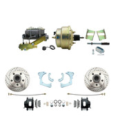 DBK6568LXB-GMFS3-205  - 1965-1968 GM Full Size Front Disc Brake Kit Black Powder Coated Calipers Drilled/Slotted Rotors (Impala, Bel Air, Biscayne) & 8" Dual Zinc Booster Conversion Kit w/ Cast Iron Master Cylinder Left Mount Disc/ Drum Proportioning
