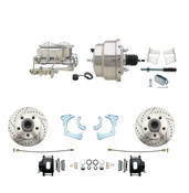 DBK6568LXB-GMFS3-310  - 1965-1968 GM Full Size Front Disc Brake Kit Black Powder Coated Calipers Drilled/Slotted Rotors (Impala, Bel Air, Biscayne) & 8" Dual Chrome Booster Conversion Kit w/ Chrome Master Cylinder Bottom Mount Disc/ Drum Proportionin