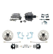DBK6568LXB-GMFS3-708  - 1965-1968 GM Full Size Front Disc Brake Kit Black Powder Coated Calipers Drilled/Slotted Rotors (Impala, Bel Air, Biscayne) & 8" Dual Powder Coated Black Booster Conversion Kit w/ Aluminum Master Cylinder Bottom Mount Disc/ Dr