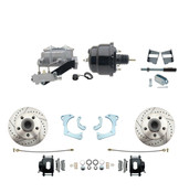 DBK6568LXB-GMFS3-709  - 1965-1968 GM Full Size Front Disc Brake Kit Black Powder Coated Calipers Drilled/Slotted Rotors (Impala, Bel Air, Biscayne) & 8" Dual Powder Coated Black Booster Conversion Kit w/ Aluminum Master Cylinder Left Mount Disc/ Drum