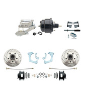 DBK6568LXB-GMFS3-711  - 1965-1968 GM Full Size Front Disc Brake Kit Black Powder Coated Calipers Drilled/Slotted Rotors (Impala, Bel Air, Biscayne) & 8" Dual Powder Coated Black Booster Conversion Kit w/ Chrome Flat Top Master Cylinder Left Mount Dis