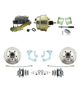 DBK6568LX-GMFS3-205  - 1965-1968 GM Full Size Disc Brake Kit Drilled/Slotted Rotors (Impala, Bel Air, Biscayne) & 8" Dual Zinc Booster Conversion Kit w/ Cast Iron Master Cylinder Left Mount Disc/ Drum Proportioning Valve Kit