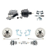 DBK6568LX-GMFS3-709  - 1965-1968 GM Full Size Disc Brake Kit Drilled/Slotted Rotors (Impala, Bel Air, Biscayne) & 8" Dual Powder Coated Black Booster Conversion Kit w/ Aluminum Master Cylinder Left Mount Disc/ Drum Proportioning Valve Kit