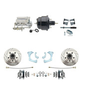 DBK6568LX-GMFS3-710  - 1965-1968 GM Full Size Disc Brake Kit Drilled/Slotted Rotors (Impala, Bel Air, Biscayne) & 8" Dual Powder Coated Black Booster Conversion Kit w/ Chrome Flat Top Master Cylinder Bottom Mount Disc/ Drum Proportioning Valve Kit
