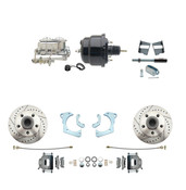 DBK6568LX-GMFS3-712  - 1965-1968 GM Full Size Disc Brake Kit Drilled/Slotted Rotors (Impala, Bel Air, Biscayne) & 8" Dual Powder Coated Black Booster Conversion Kit w/ Chrome Master Cylinder Bottom Mount Disc/ Drum Proportioning Valve Kit