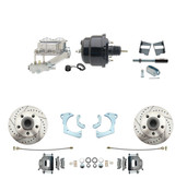 DBK6568LX-GMFS3-713  - 1965-1968 GM Full Size Disc Brake Kit Drilled/Slotted Rotors (Impala, Bel Air, Biscayne) & 8" Dual Powder Coated Black Booster Conversion Kit w/ Chrome Master Cylinder Left Mount Disc/ Drum Proportioning Valve Kit