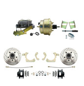 DBK5964LXB-GMFS2-205  - 1959-1964 GM Full Size Front Disc Brake Kit Black Powder Coated Calipers Drilled/Slotted Rotors (Impala, Bel Air, Biscayne) & 8" Dual Zinc Booster Conversion Kit w/ Cast Iron Master Cylinder Left Mount Disc/ Drum Proportioning