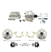 DBK5964LXB-GMFS2-310  - 1959-1964 GM Full Size Front Disc Brake Kit Black Powder Coated Calipers Drilled/Slotted Rotors (Impala, Bel Air, Biscayne) & 8" Dual Chrome Booster Conversion Kit w/ Chrome Master Cylinder Bottom Mount Disc/ Drum Proportionin
