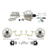 DBK5964LXB-GMFS2-311  - 1959-1964 GM Full Size Front Disc Brake Kit Black Powder Coated Calipers Drilled/Slotted Rotors (Impala, Bel Air, Biscayne) & 8" Dual Chrome Booster Conversion Kit w/ Chrome Master Cylinder Left Mount Disc/ Drum Proportioning