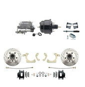 DBK5964LXB-GMFS2-708  - 1959-1964 GM Full Size Front Disc Brake Kit Black Powder Coated Calipers Drilled/Slotted Rotors (Impala, Bel Air, Biscayne) & 8" Dual Powder Coated Black Booster Conversion Kit w/ Aluminum Master Cylinder Bottom Mount Disc/ Dr