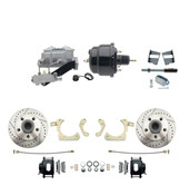 DBK5964LXB-GMFS2-709  - 1959-1964 GM Full Size Front Disc Brake Kit Black Powder Coated Calipers Drilled/Slotted Rotors (Impala, Bel Air, Biscayne) & 8" Dual Powder Coated Black Booster Conversion Kit w/ Aluminum Master Cylinder Left Mount Disc/ Drum