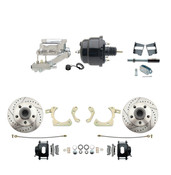 DBK5964LXB-GMFS2-711  - 1959-1964 GM Full Size Front Disc Brake Kit Black Powder Coated Calipers Drilled/Slotted Rotors (Impala, Bel Air, Biscayne) & 8" Dual Powder Coated Black Booster Conversion Kit w/ Chrome Flat Top Master Cylinder Left Mount Dis