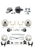 DBK59641012FSLXB-GMFS2-723  - 1959-1964 GM Full Size Front & Rear Power Disc Brake Kit Black Powder Coated Calipers Drilled/Slotted Rotors (Impala, Bel Air, Biscayne) & 8" Dual Powder Coated Black Booster Conversion Kit w/ Aluminum Master Cylinder Le