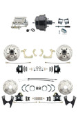 DBK59641012FSLXB-GMFS2-724  - 1959-1964 GM Full Size Front & Rear Power Disc Brake Kit Black Powder Coated Calipers Drilled/Slotted Rotors (Impala, Bel Air, Biscayne) & 8" Dual Powder Coated Black Booster Conversion Kit w/ Chrome Flat Top Master Cyli