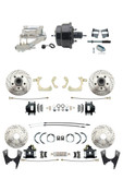 DBK59641012FSLXB-GMFS2-725  - 1959-1964 GM Full Size Front & Rear Power Disc Brake Kit Black Powder Coated Calipers Drilled/Slotted Rotors (Impala, Bel Air, Biscayne) & 8" Dual Powder Coated Black Booster Conversion Kit w/ Chrome Flat Top Master Cyli