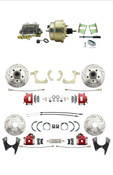 DBK59641012FSLXR-GMFS2-210  - 1959-1964 GM Full Size Front & Rear Power Disc Brake Kit Red Powder Coated Calipers Drilled/Slotted Rotors (Impala, Bel Air, Biscayne) & 8" Dual Zinc Booster Conversion Kit w/ Cast Iron Master Cylinder Bottom Mount Disc/