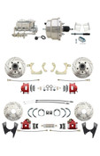 DBK59641012FSLXR-GMFS2-330  - 1959-1964 GM Full Size Front & Rear Power Disc Brake Kit Red Powder Coated Calipers Drilled/Slotted Rotors (Impala, Bel Air, Biscayne) & 8" Dual Chrome Booster Conversion Kit w/ Chrome Master Cylinder Bottom Mount Disc/