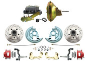 DBK6472LXR-GM-224  - 1964-1972 GM A Body Front Power Disc Brake Conversion Kit Drilled & Slotted & Powder Coated Red Calipers Rotors w/ 11" Delco Stamped Booster Kit