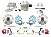 DBK6472LXR-GM-311  - 1964-1972 GM A Body Front Power Disc Brake Conversion Kit Drilled & Slotted & Powder Coated Red Calipers Rotors w/ 8" Dual Chrome Booster Kit