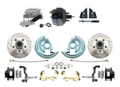 DBK6472LXB-GM-715  - 1964-1972 GM A Body Front Power Disc Brake Conversion Kit Drilled & Slotted & Powder Coated Black Calipers Rotors 9" Dual Powder Coated Black Booster Kit