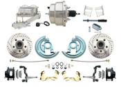 DBK6472LXB-GM-311  - 1964-1972 GM A Body Front Power Disc Brake Conversion Kit Drilled & Slotted & Powder Coated Black Calipers Rotors w/ 8" Dual Chrome Booster Kit