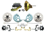 DBK6769LXB-GM-224  - 1967-1969 F Body 1968-1974 X Body Front Power Disc Brake Conversion Kit Drilled & Slotted & Powder Coated Black Calipers Rotors w/ 11" Delco Stamped Booster Kit