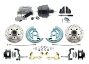DBK6769LXB-GM-709  - 1967-1969 F Body 1968-1974 X Body Front Power Disc Brake Conversion Kit Drilled & Slotted & Powder Coated Black Calipers Rotors w/ 8" Dual Powder Coated Black Booster Kit